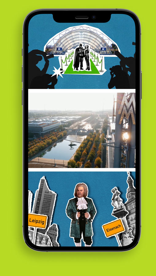 Smartphone mit Screenshot von Mockup von Leipzig Tourismus Marketing